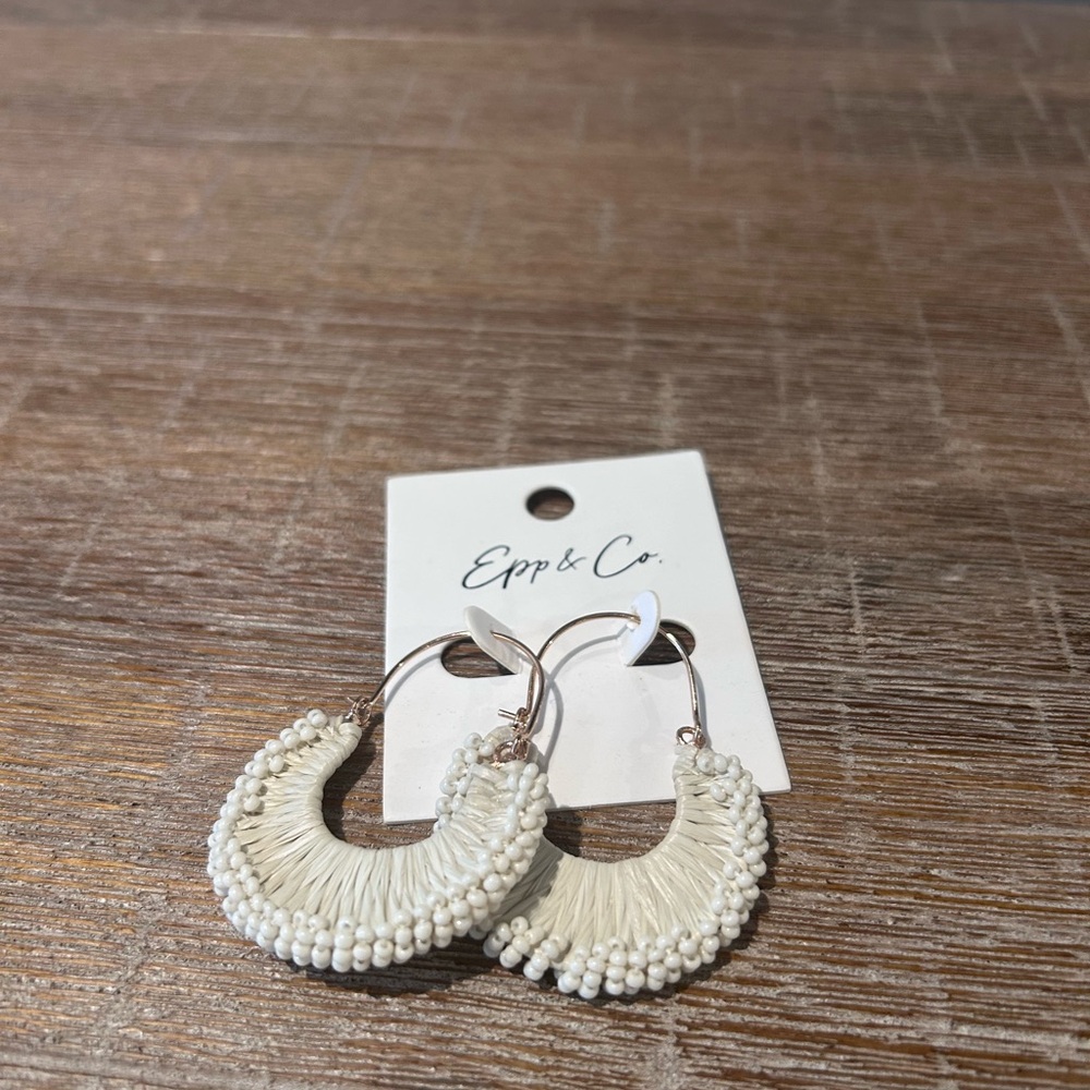 Cream Beaded Hoop Earrings